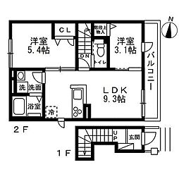 ClochetteBois(クロシェットボワ) 2DKの間取図画像