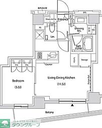 ザ・パークハビオ文京目白台プレイス 9階1LDKの間取り