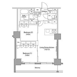 ザ・パークハビオ巣鴨 10階2LDKの間取り