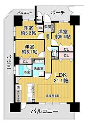 パデシオン三山木駅前2番館 3LDKの間取図画像