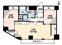 赤坂エクセル 2LDKの間取図画像
