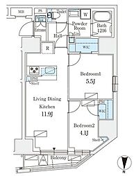 オープンブルーム入谷East 11階2LDKの間取り