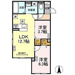 セレスティア扇V 1階2LDKの間取り