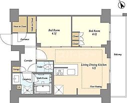 オアーゼ日暮里レジデンス 12階2LDKの間取り