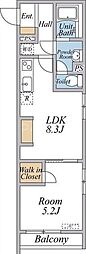 リブリ・高野 3階1LDKの間取り