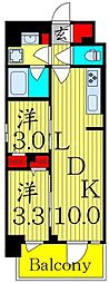 グランカーサ町屋II 2階2LDKの間取り