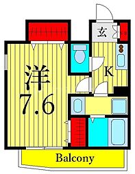 東京メトロ千代田線 町屋駅 徒歩15分の賃貸マンション 7階1Kの間取り