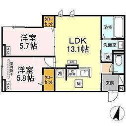 オードリーコート 3階2LDKの間取り