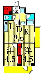 ルフレプレミアム日暮里 5階2LDKの間取り
