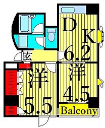 壱番館 4階2DKの間取り