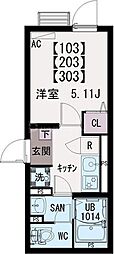 東京メトロ千代田線 町屋駅 徒歩16分の賃貸マンション 3階1Kの間取り
