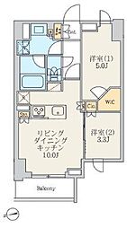 東京メトロ日比谷線 北千住駅 徒歩7分の賃貸マンション 5階2LDKの間取り