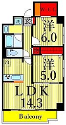 フレアコート北千住 2LDKの間取図画像