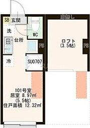 ハーモニーテラス町屋VI ワンルームの間取図画像
