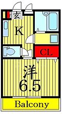 ムーンライトコート 1Kの間取図画像