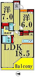ロイヤルパークス西新井 2LDKの間取図画像