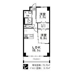 オルソパール伝馬 2LDKの間取図画像