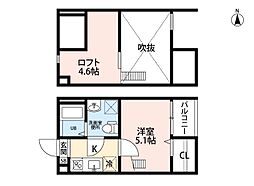 マロンディーグル 1Kの間取図画像
