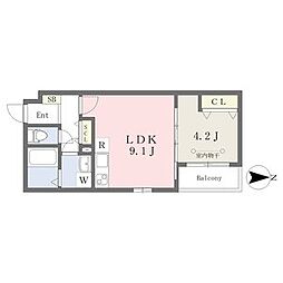 ファルベ中村公園 1LDKの間取図画像