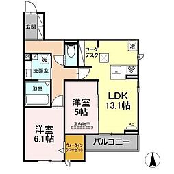 フューカスト 2LDKの間取図画像