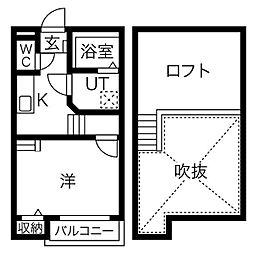 Ampio荒子 1SKの間取図画像