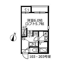 ハーモニーテラス伝馬町 1Kの間取図画像
