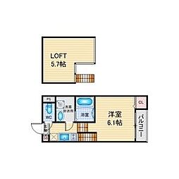 ハーモニーテラス江向町 1Kの間取図画像