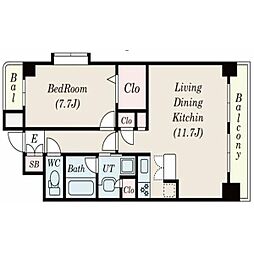 ラドーニ清水 1LDKの間取図画像