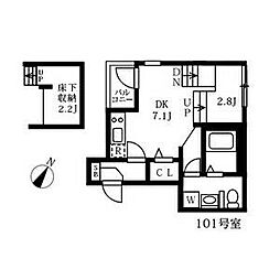 ハーモニーテラス木之免町 1階1SDKの間取り