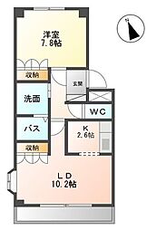 サンプレス市場木 2階1LDKの間取り