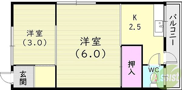 第三冨士文化 ｜兵庫県神戸市垂水区城が山5丁目(賃貸アパート2K・2階・22.68㎡)の写真 その2