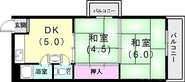 垂水ハイツ ｜兵庫県神戸市垂水区星が丘3丁目(賃貸マンション2DK・2階・31.36㎡)の写真 その2