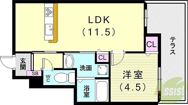 Kパラッツォパールブリッジ ｜兵庫県神戸市垂水区王居殿3丁目(賃貸アパート1LDK・1階・44.09㎡)の写真 その2