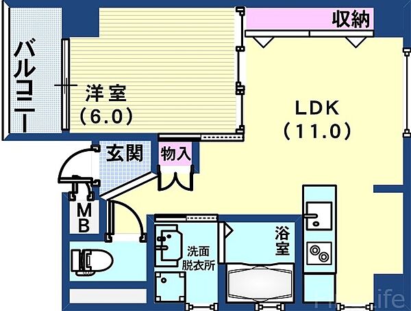 AOI FLATS ｜兵庫県神戸市中央区御幸通2丁目(賃貸マンション1LDK・4階・42.34㎡)の写真 その2