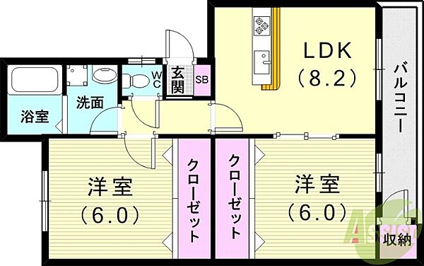 ときわ塩屋レクラン ｜兵庫県神戸市垂水区塩屋台1丁目(賃貸マンション2DK・2階・54.30㎡)の写真 その2