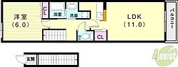 メゾンアンソレイエ1棟 1LDKの間取図画像