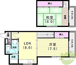 リードサザン霞ヶ丘 2LDKの間取図画像