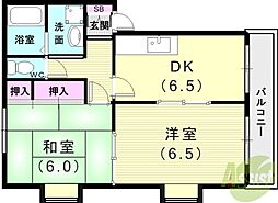 カーサ西須磨A棟 2DKの間取図画像