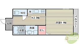 グランブル 1Kの間取図画像