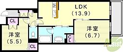 エクセレントガーデンヒルズB 2LDKの間取図画像
