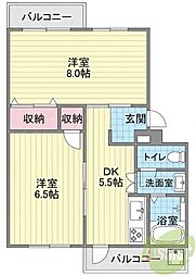 上高丸厚生年金住宅3号棟 2DKの間取図画像
