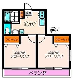 レインボー代田橋 2DKの間取図画像