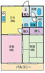 ハイツタワラ 1階2DKの間取り