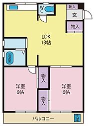 乙羽コーポ 2LDKの間取図画像