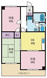 ヴィラつつじが崎B 3DKの間取図画像