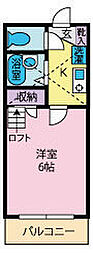 ハイツいこい2 1Kの間取図画像