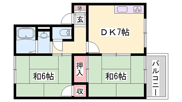 兵庫県加古川市米田町平津(賃貸アパート2DK・2階・43.47㎡)の写真 その2