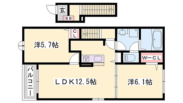 シャルマンヴィレッジB ｜兵庫県姫路市花田町加納原田(賃貸アパート2LDK・2階・56.44㎡)の写真 その2