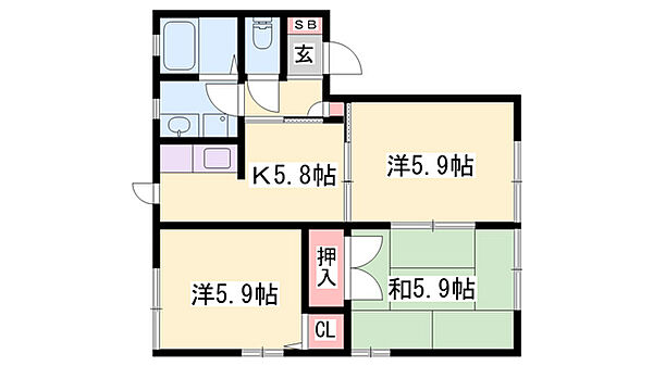 フレグランス塩屋 ｜兵庫県赤穂市新田(賃貸アパート3K・1階・50.78㎡)の写真 その2