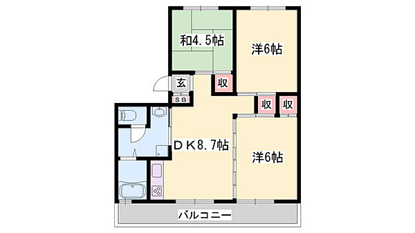 兵庫県姫路市広畑区才(賃貸アパート3DK・4階・52.08㎡)の写真 その2